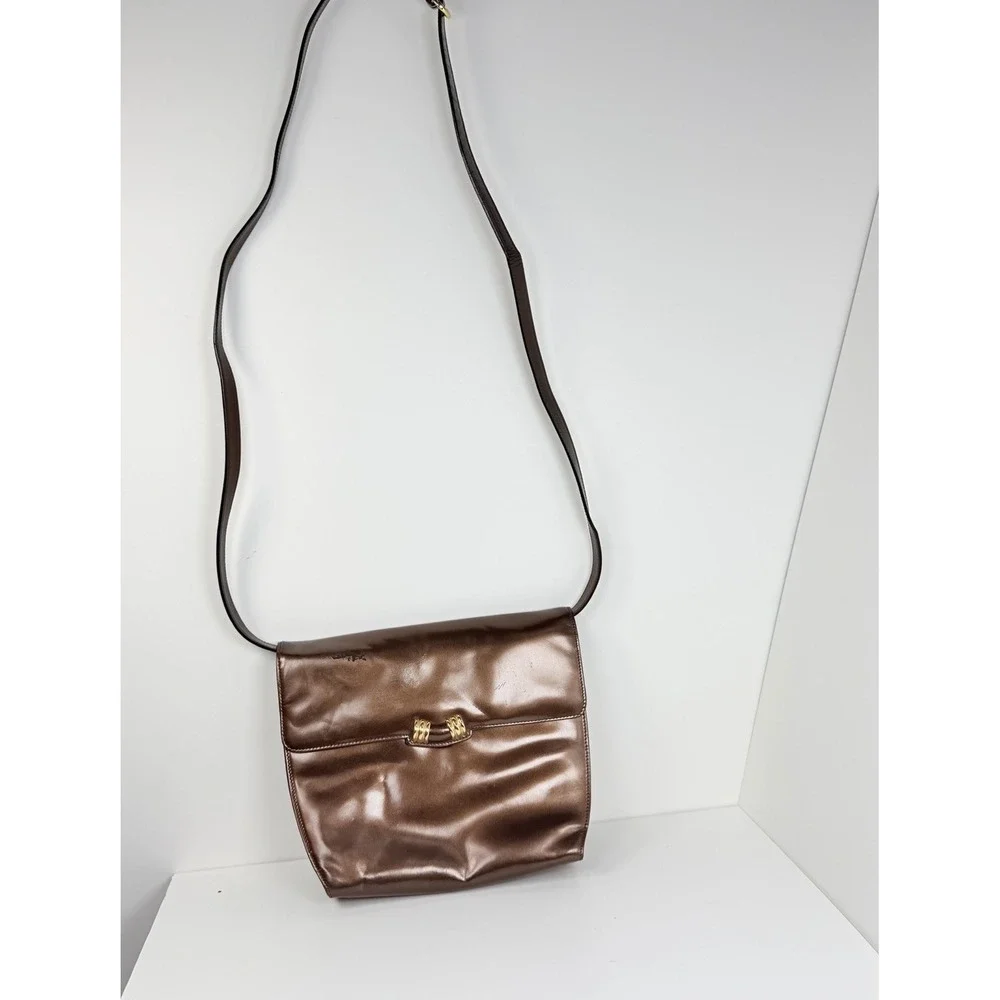 Salvatore Ferragamo M211044 Bronze Leather Shoulder Bag Made In Italy
